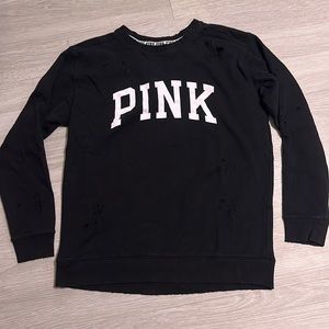 PINK Distressed Crewneck Sweatshirt